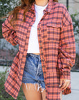 Plaid Long Sleeve Side Split Distressed Shirt