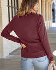 Solid Reverse Seam Crew Neck Long Sleeve Top