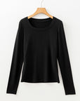 Solid Scoop Neck Long Sleeve Top