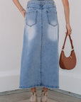 Ariah High Waist Midi Denim Skirt