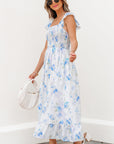 Josephine Floral Smocked High Waist Sleeveless Long Dress