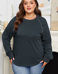 Plus Size Solid Ribbed Edge Studded Mineral Wash Top