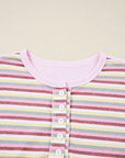 Stripe Patchwork Reverse Seam Henley Sweatshirt