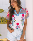 Maya Floral Striped Split Neck Blouse