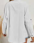 Stripe Roll-Tab Sleeve Pocketed Shirt