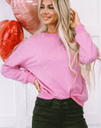 Lilah Pearl Detail Ribbed Crew Neck Sweatshirt