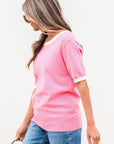 Mercy Bow V-Shape Cut Back Short Sleeve Sweater