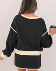 Colorblock Long Sleeve Top and Skort Set