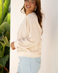 Floral Patch Raw Edge Drop Shoulder Top