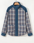 Plaid Corduroy Patchwork Zip-Up Snap-Button Jacket