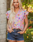 Aadhya Flutter Sleeve V Neck Floral Top