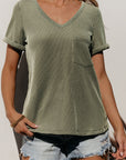 Corded Short Sleeve V-Neck Top