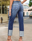 Denim High Waist Distressed Straight Leg Jeans