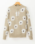 Maria Floral Half Zip Drop Shoulder Sweater