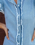 Ashlyn Ruffled Flutter Frayed Denim Top