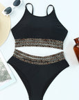 Edith Leopard Mesh Trim 2pcs Bikini Swimsuit