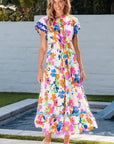 Alena Ricrac Trim Flutter Sleeve Buttoned Floral Maxi Dress