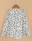Polka Dot Pleated V-Neck Blouse