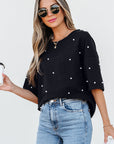 Demi Pearl Beaded Drop Shoulder Crewneck Top