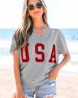 USA Patch Notched Neck Loose Tee