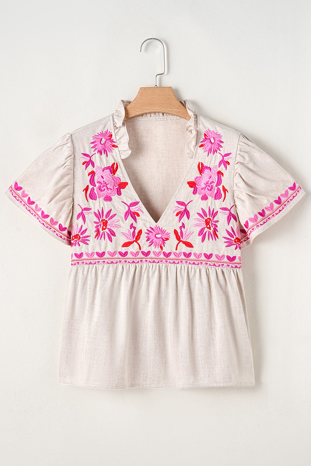 Jaliyah Floral Embroidered Notched V Neck Blouse