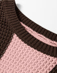 Stripe Colorblock Thermal Textured Knit Drop Shoulder Sweater