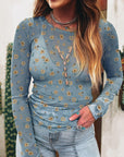 Amber Vintage Floral Mesh Long Sleeve Top