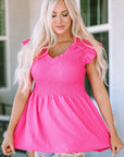 Aleah Smocked Ruffle Flutter Sleeve Peplum Blouse