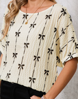 Bow Textured Puff Sleeve Top