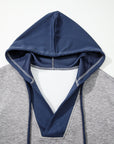 Colorblock Patchwork V-Neck Drawstring Hoodie