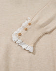 Lace Trim Patchwork Buttoned Cuff Sweater