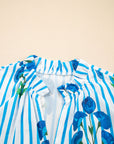 Stripe Floral Puff Sleeve Blouse