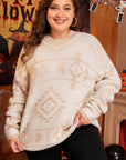 Plus Size Western Aztec Long Sleeve Sweater