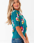 Floral Knit Crewneck Short Sleeve Top