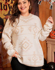 Plus Size Western Aztec Long Sleeve Sweater