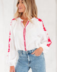 Floral Embroidered Puff Long Sleeve Shirt