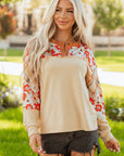 Floral Plaid Patchwork Long Sleeve Henley Top