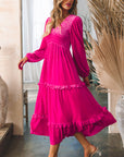 Maya Shirred V Neck Long Sleeve Velvet Dress