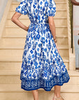 Floral Puff Sleeve V-Neck Midi Dress