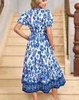 Floral Puff Sleeve V-Neck Maxi Dress