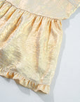 Metallic Frilled V Neck Puff Sleeve Babydoll Blouse