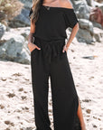 Georgina Checkered Mesh One Shoulder Short Sleeve Jumpsuit