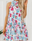 Selene Frill Mock Neck Sleeveless Tiered Floral Dress