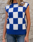 Checker Round Neck Sleeveless Sweater