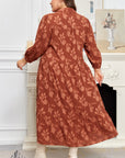 Plus Size Floral Ruffle Hem 3/4 Sleeve Maxi Dress