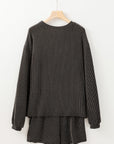 Corded Knit Long Sleeve Top and Shorts Set