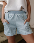 Bianca Light Wash Pocketed Wide Leg Shorts