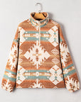 Western Aztec Quarter-Zip Elastic Cuffs Sweatshirt