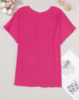 Solid Crinkled V-Neck T-Shirt