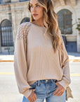 Ava Sleeve Textured Pullover Long Sleeve Top